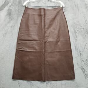 Vintage 90s Clio Leather Skirt Womens 8 Brown Knee Length Pencil Straight Lined